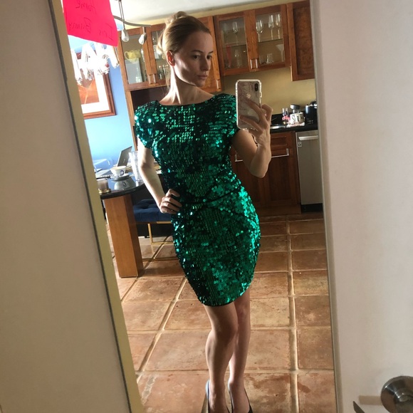 SOLD! French Connection Green Sequin Dress Size 0 - Picture 2 of 7